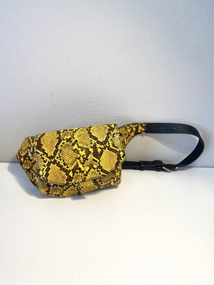 Mango waist bag with belt, yellow snake print