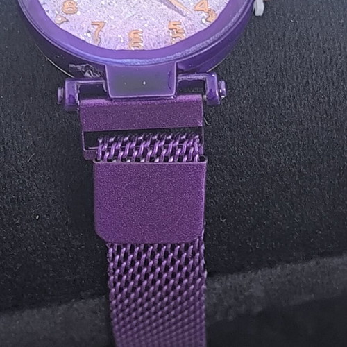 Women's Purple Watch with Glitter Dial and Magnetic Bracelet