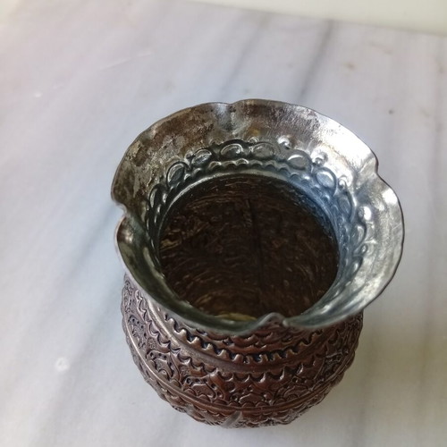 Handmade hammered silver-plated copper vase 9.5 cm used
