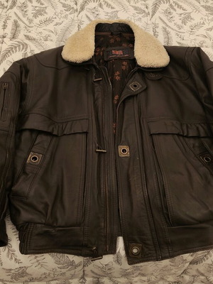 Leather bomber jacket used, brown, size XL