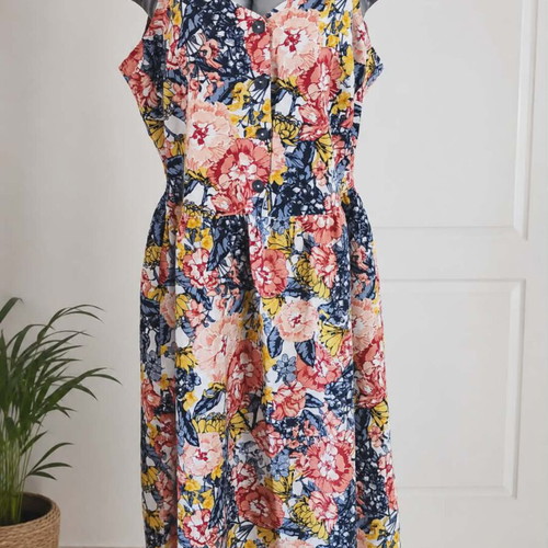 Floral cotton-linen dress L-XL like new, multicolor