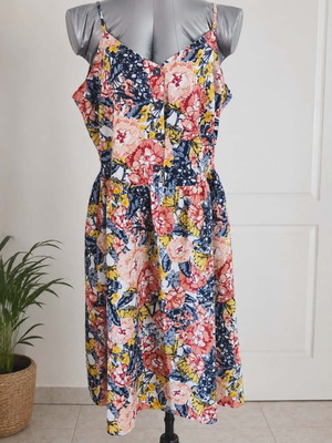 Floral cotton-linen dress L-XL like new, multicolor