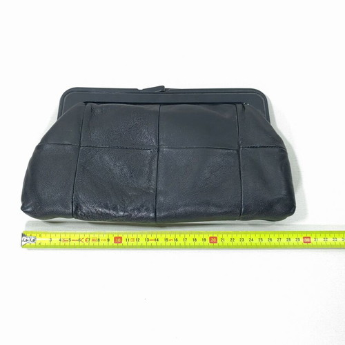 Vintage black leather oversized clutch bag, 31cm