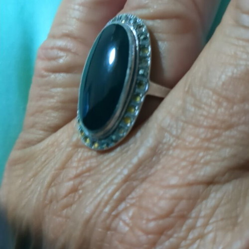 Vintage ring with black onyx and marcasites used
