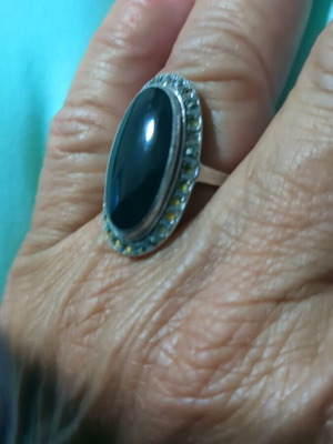 Vintage ring with black onyx and marcasites used