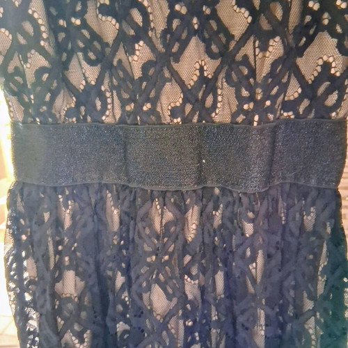 Italian midi dress with black lace and nude lining XS like new