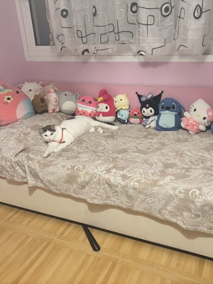 Children's bed 90x200 cm with pull-out second bed, pink and white