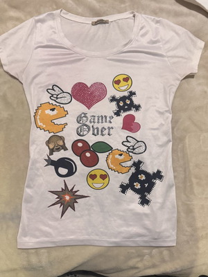 Womens tshirt game over emoji print used