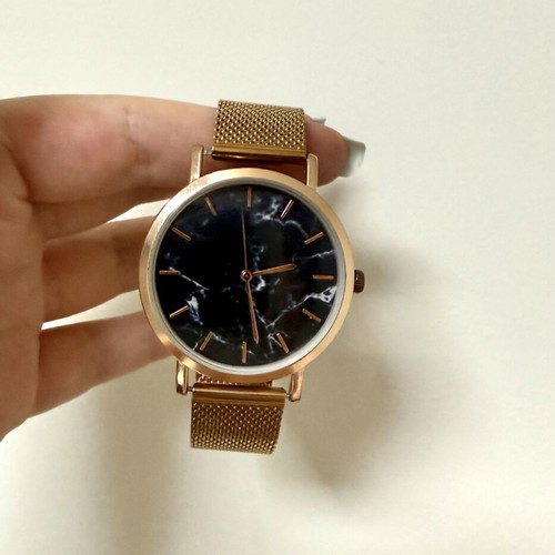 Minimalist watch new, stainless steel rose gold black marble unisex