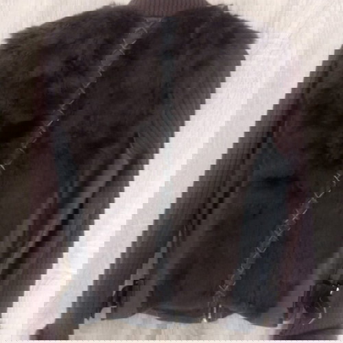 Дамско кафяво сако като ново с естествена кожа и заешка кожа