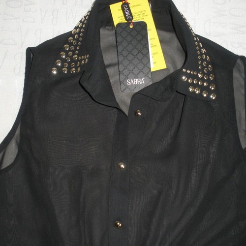 Sabra sleeveless shirt blouse with studded collar, black