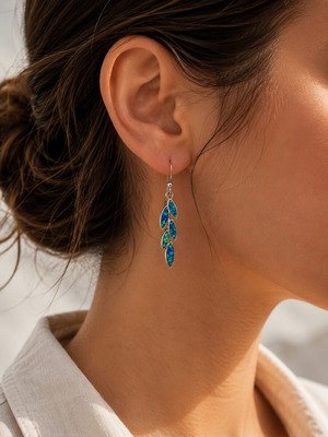 Silver 925 Earrings with Blue Opal Olive Leaf Design like new