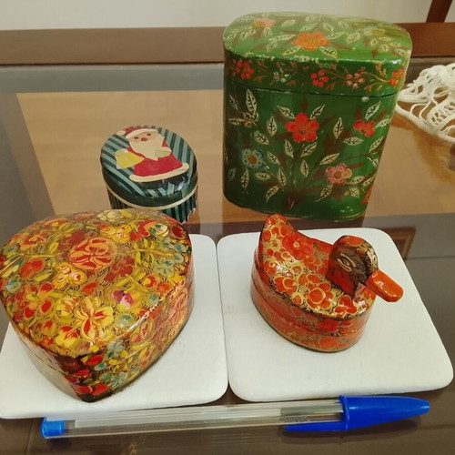 Papier-Mâché Decorative Boxes Set of 4 Handpainted Used