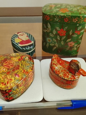 Papier-Mâché Decorative Boxes Set of 4 Handpainted Used