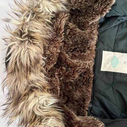 Bershka khaki parka jacket with detachable fur hood, size M, like new