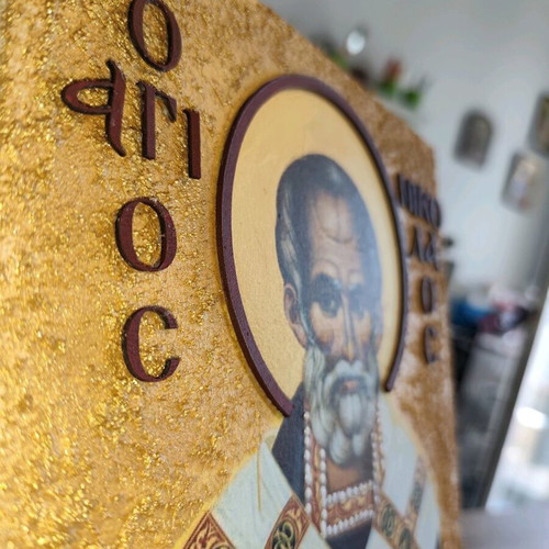 Saint Nicholas Decoupage Icon on Wood new