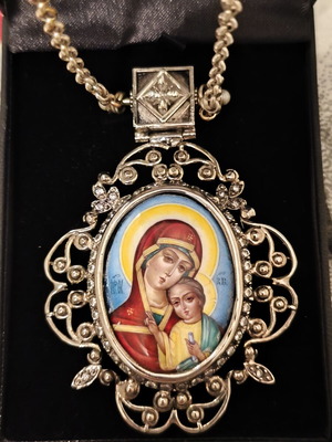 Episcopal Pectoral Enkolpio with Panagia and Russian Enamel 925° like new