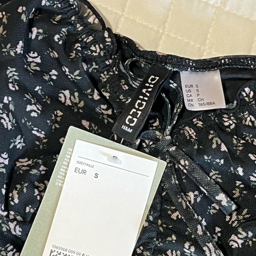 H&M Black Floral Ruched Bodycon Mini Dress New