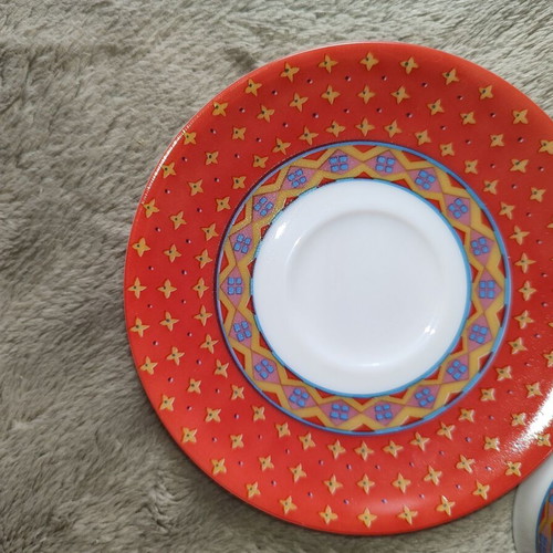 Set of 6 espresso/Greek coffee cups with saucers Boho ethnic design like new