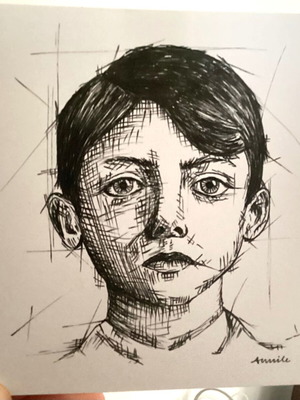 Portrait new hand-drawn with pen on 240gsm watercolor paper