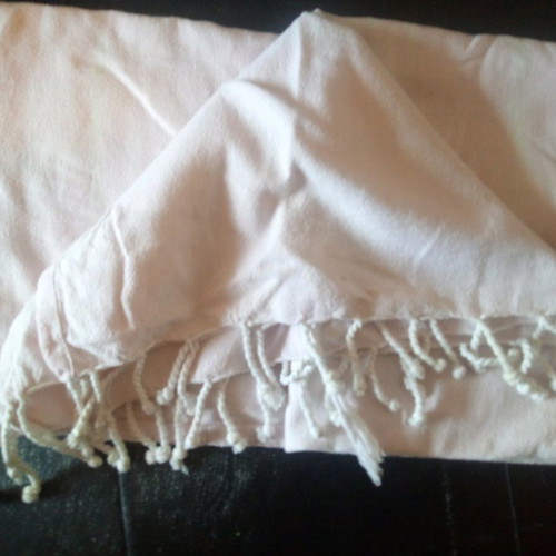 Cotton sauna spa towel pink with fringes used like new