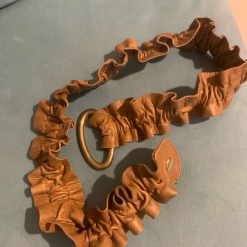 Zara belt used with ruching and gold clasp tan color