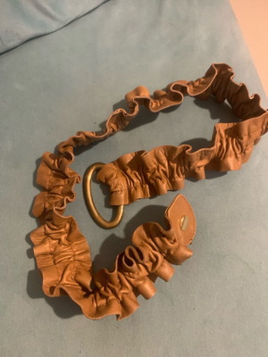 Zara belt used with ruching and gold clasp tan color
