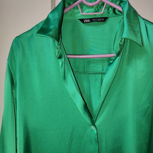 Satin shirt Zara new, green, loose fit, size S