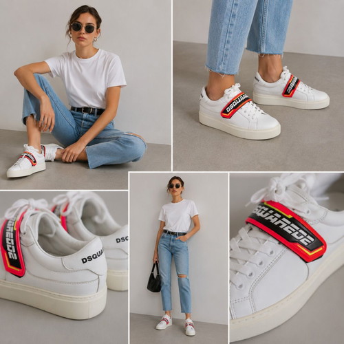 Dsquared2 women's sneakers like new, white with colorful patch, size 38