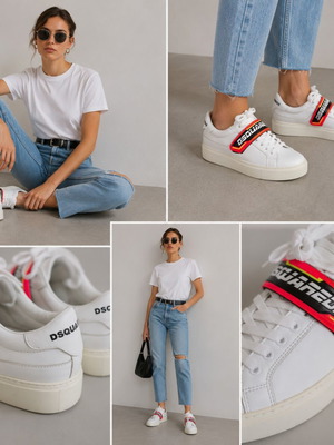 Dsquared2 women's sneakers like new, white with colorful patch, size 38
