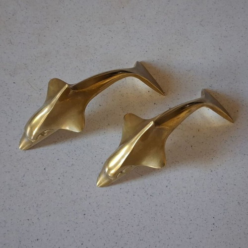 Vintage brass dolphin paperweights solid brass like new