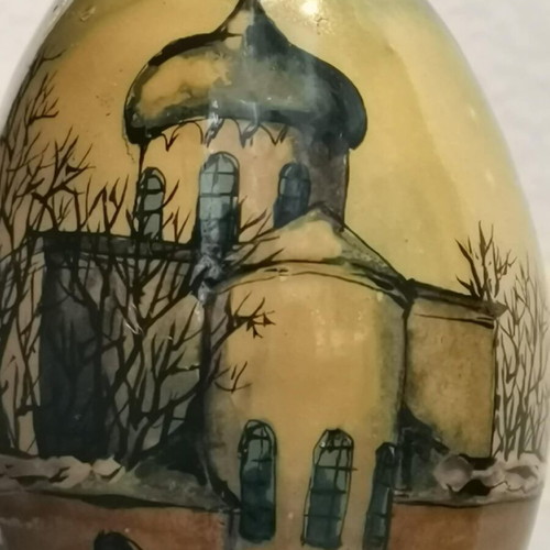 Wooden egg used with hand painting, Russian church motif