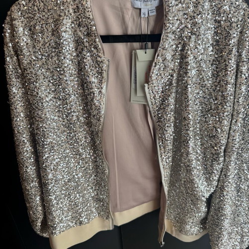 Never Fully Dressed Sequin Jacket brand new with tags, gray and beige, XL