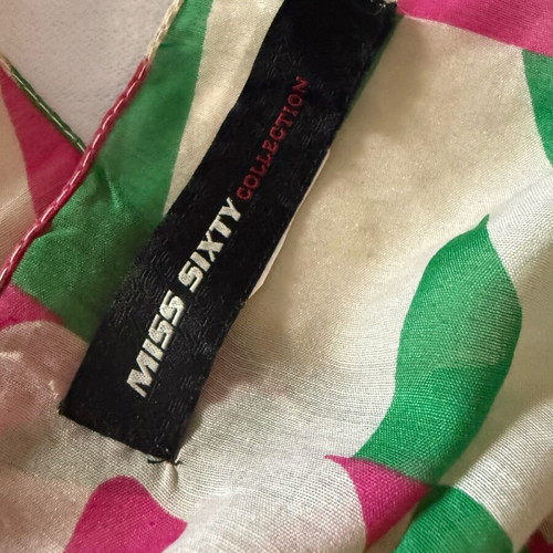 Miss Sixty scarf like new, large square silk and cotton, pink and green