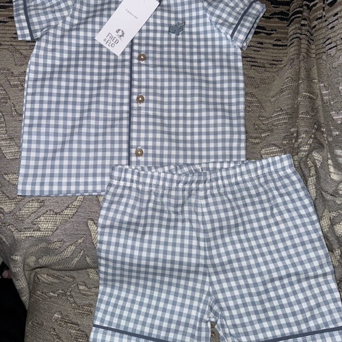 Fred & Flo Baby Pajama Set New with Tags, 2 Pieces, Blue Gingham