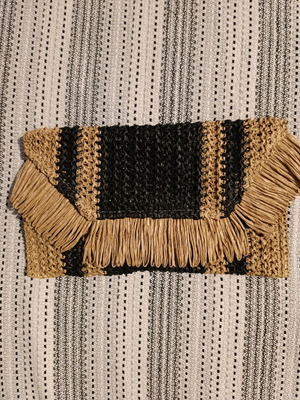 Handbag small clutch made of paper straw like new, black and brown