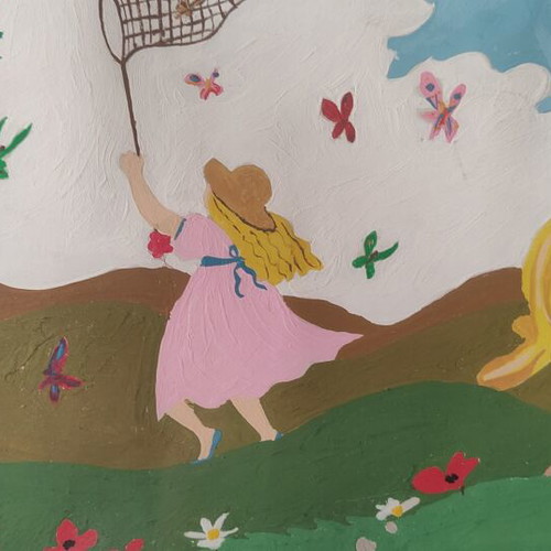 Watercolor painting with frame used, child theme