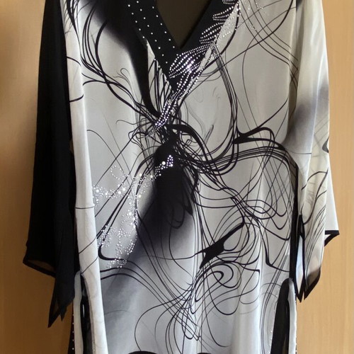 Chiffon tunic black and white with rhinestone details like new