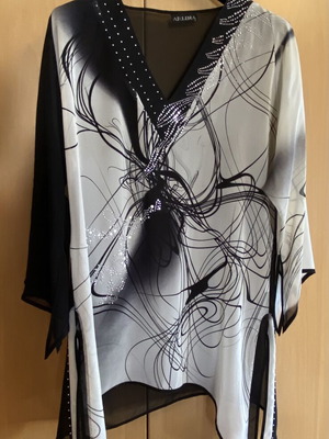 Chiffon tunic black and white with rhinestone details like new