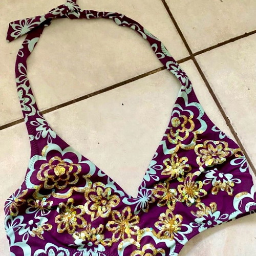 Calzedonia swimwear like new, purple with turquoise and sequins, size M