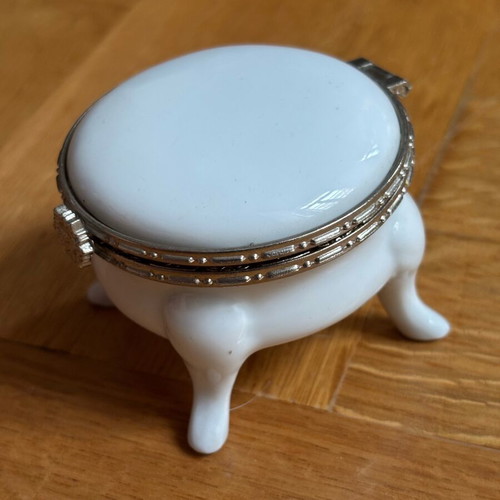 Limoges porcelain box new with silver-plated trim
