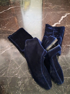 Zara over-the-knee boots blue velvet used, size 36