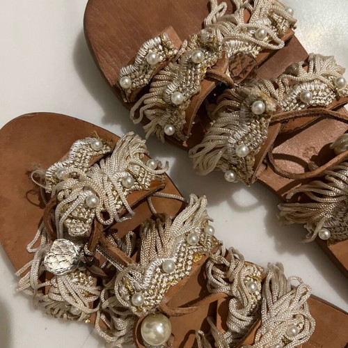 Elina Linardaki gladiator sandals used, size 36 with beads and pearls