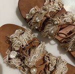Elina Linardaki gladiator sandals used, size 36 with beads and pearls