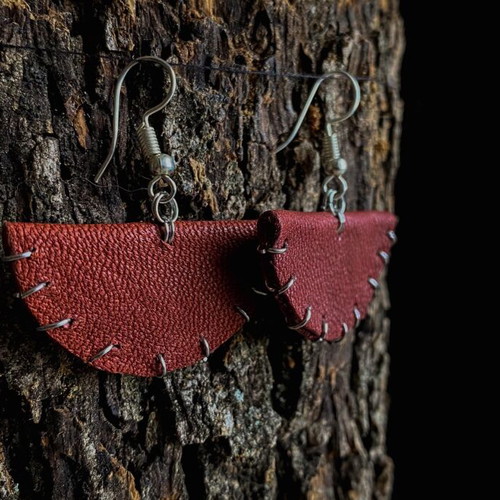 Handmade leather earrings red, new