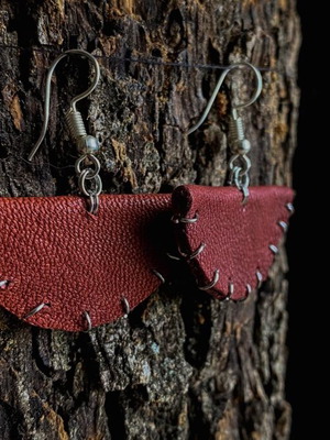 Handmade leather earrings red, new