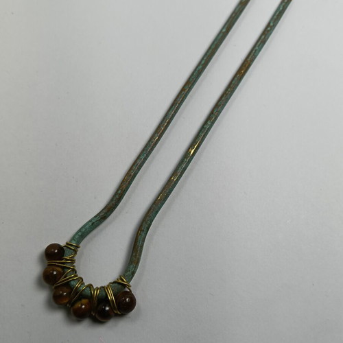Hair Fork handmade, new, brass oxidized with semi-precious stones