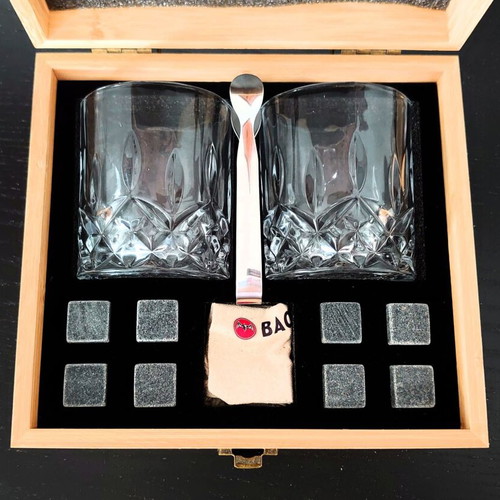 Bacardi Luxury Drink Set New In Solid Bamboo Wood Case