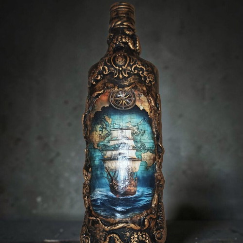 Handmade decorative bottle with nautical theme
