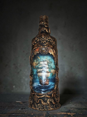 Handmade decorative bottle with nautical theme